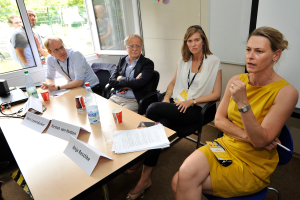 Christian Mensching, Hans Leyendecker, Kirsten von Hutten und Anja Reschke (v.l.n.r.); Foto: Wulf Rohwedder
