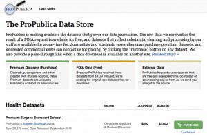 Der ProPublica Data Store bietet kostenlose und kostenpflichte Daten zum Download an und verlinkt Daten externer Quellen.