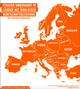Grafik, in der europäische Staaten in Länder oder Regionen mit ähnlicher Wirtschaftsleistung umbenennt werden