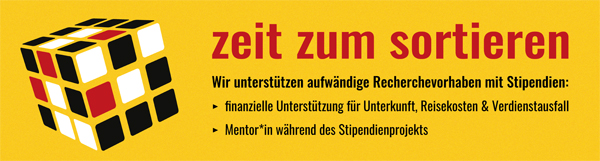 Zeit zum Sortieren. Netzwerk Recherche unterstützt aufwändige Recherchevorhaben mit Stipendien. Infos: nrch.de/stipendium