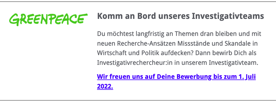 Greenpeace Stellenanzeige
