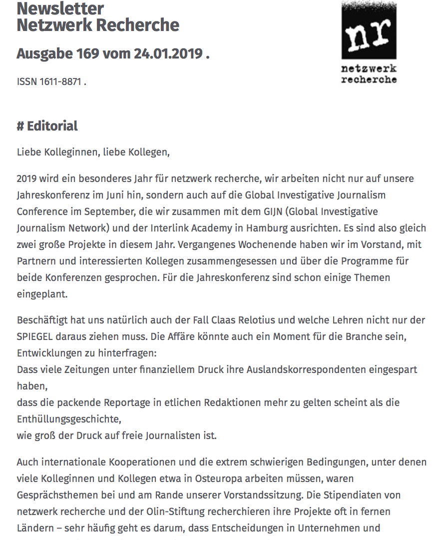 Zum Newsletter Nr. 169 https://netzwerkrecherche.org/blog/newsletter-netzwerk-recherche-nr-169-24-01-2019/
