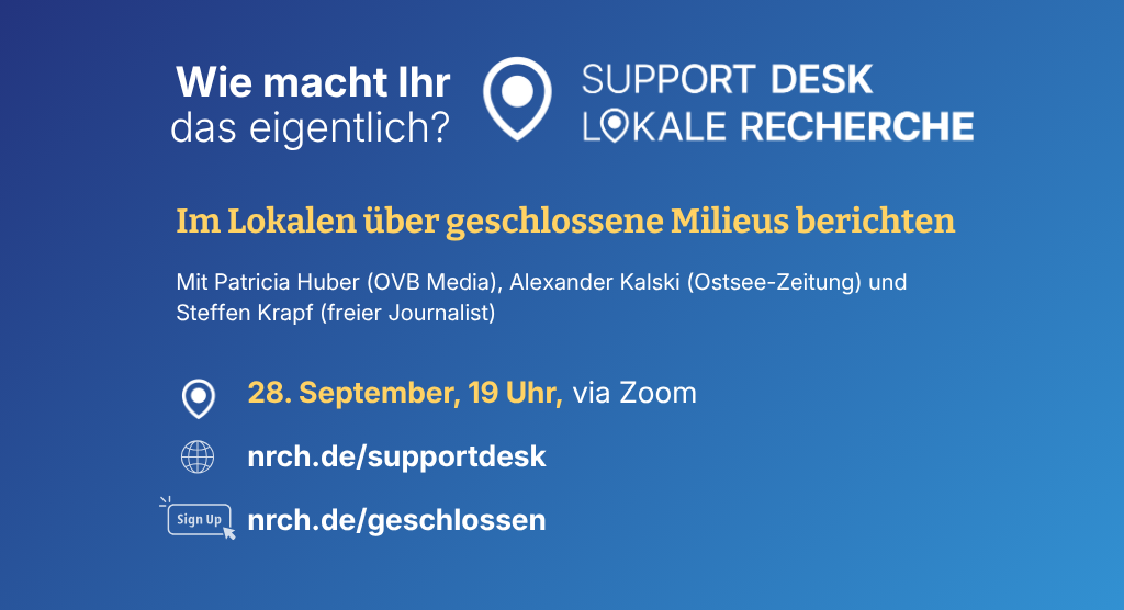 Im Lokalen über geschlossene Milieus berichten: Darum geht es am 28. September.
